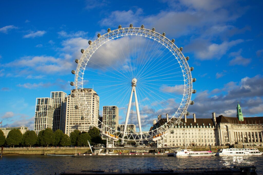 View of the London Eye from across the bank.