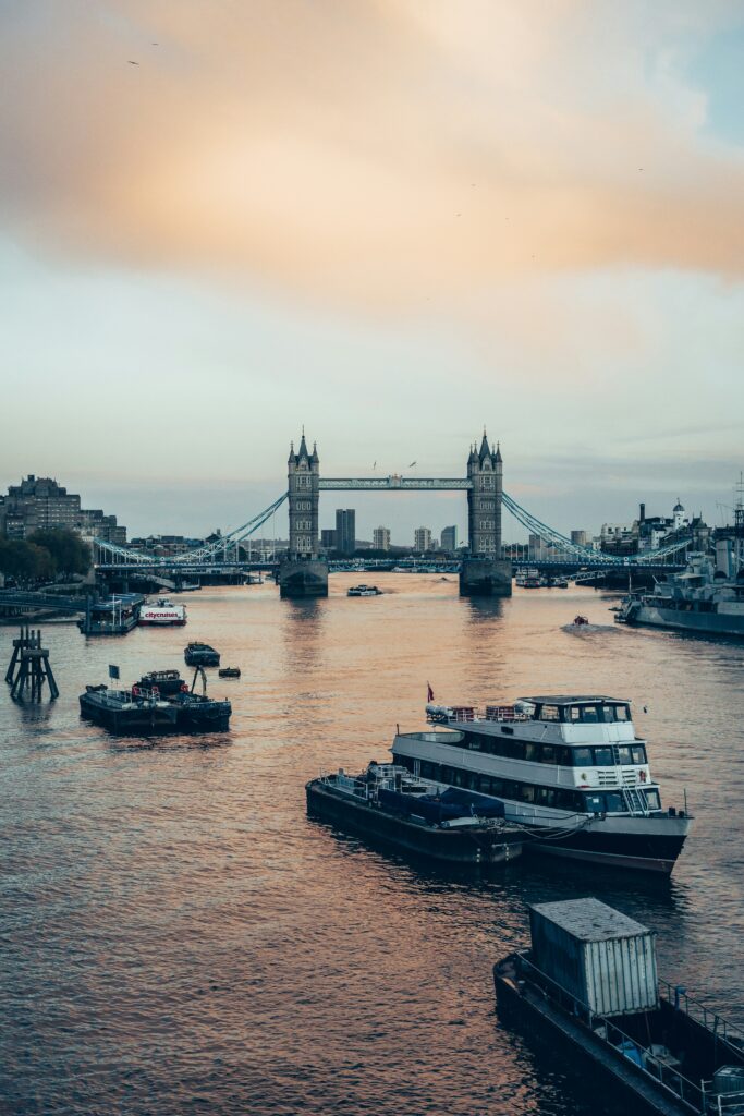 Riverside photo of the City of London, showing tower bridge